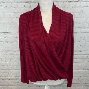 PAPER CRANE Top Knit Long Sleeve w Crossover Front-Medium